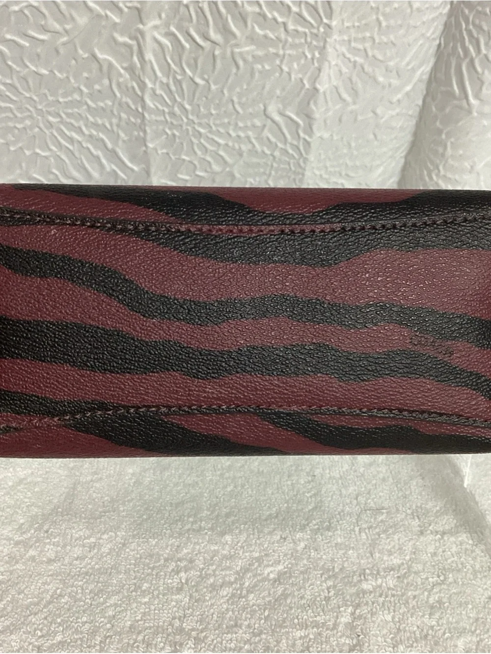 COACH Oxblood Zebra Striped Coated Canvas Zip Cosmetic Bag Pouch